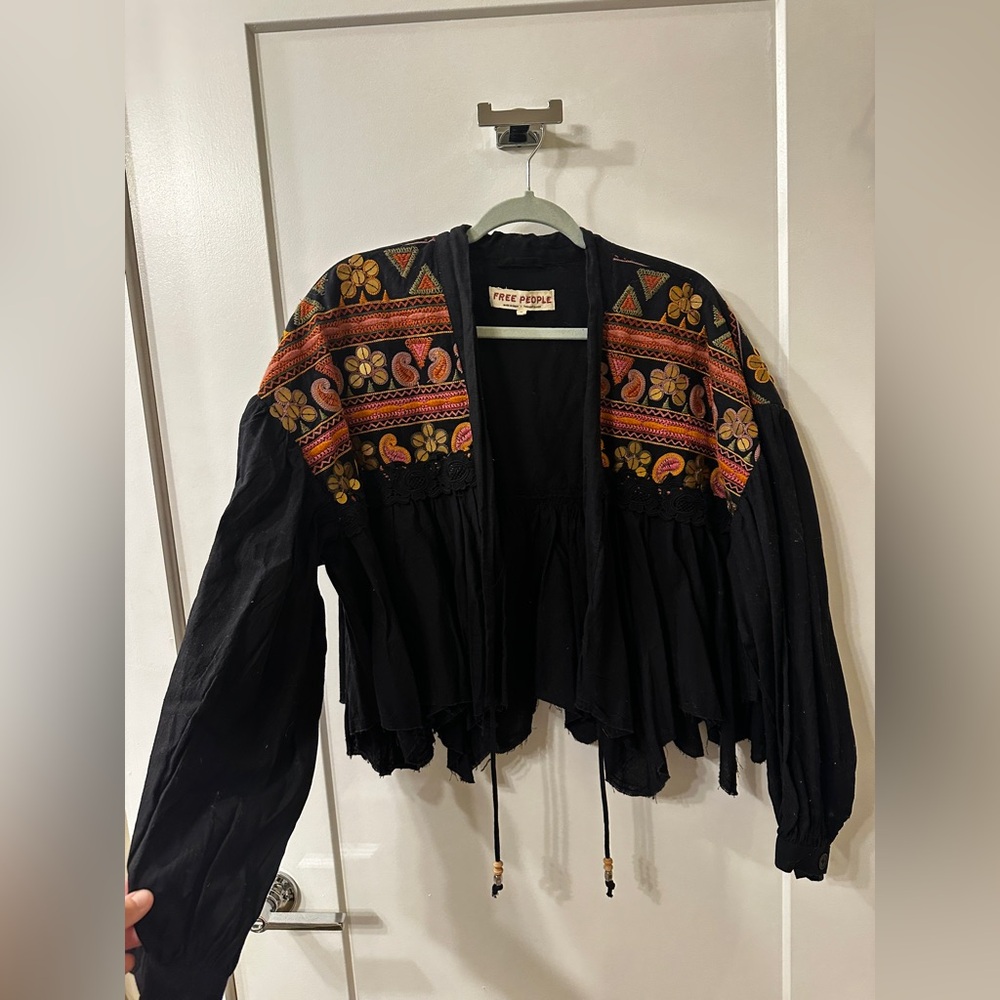Free People Black Embroidered Kimono